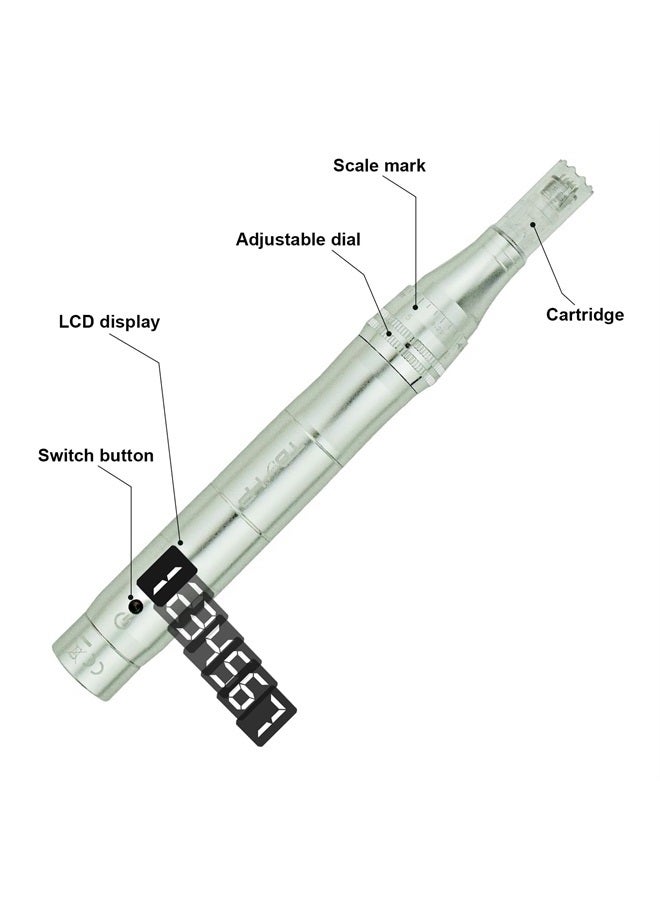 TBPHP M1 Electric Derma Beauty Pen Professional at-Home Kit with 12Pcs Replacement Cartridges (Silver) - Image 2