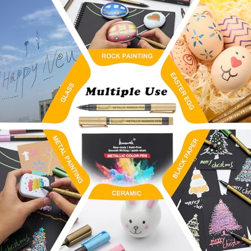 Brusarth Metallic Marker Pens - 10 Colors Medium Point Metallic Markers for Rock Painting,Black Paper,Scrapbooking Crafts, Card Making,DIY Photo Album,Ceramic - Image 5