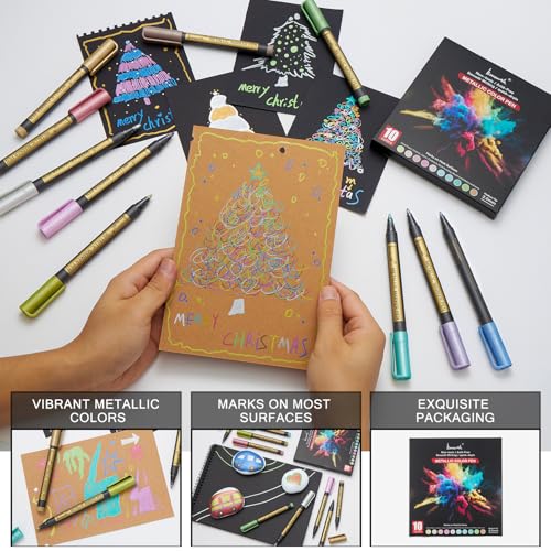 Brusarth Metallic Marker Pens - 10 Colors Medium Point Metallic Markers for Rock Painting,Black Paper,Scrapbooking Crafts, Card Making,DIY Photo Album,Ceramic - Image 3