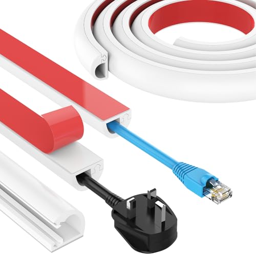 UOMTFAI 196 Inch Wall Cord Hider, Silicone Self Adhesive Cable Hider Cord Cover, Flexible Wire Covers for Cords Cable Cover Cable Concealer for Wires W0.59” H0.39” White (White, 196 inch) - Image 1