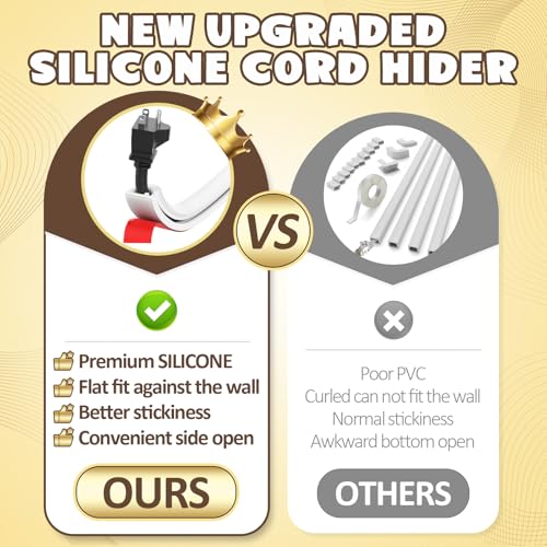 UOMTFAI 196 Inch Wall Cord Hider, Silicone Self Adhesive Cable Hider Cord Cover, Flexible Wire Covers for Cords Cable Cover Cable Concealer for Wires W0.59” H0.39” White (White, 196 inch) - Image 2
