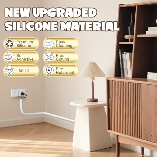UOMTFAI 196 Inch Wall Cord Hider, Silicone Self Adhesive Cable Hider Cord Cover, Flexible Wire Covers for Cords Cable Cover Cable Concealer for Wires W0.59” H0.39” White (White, 196 inch) - Image 3