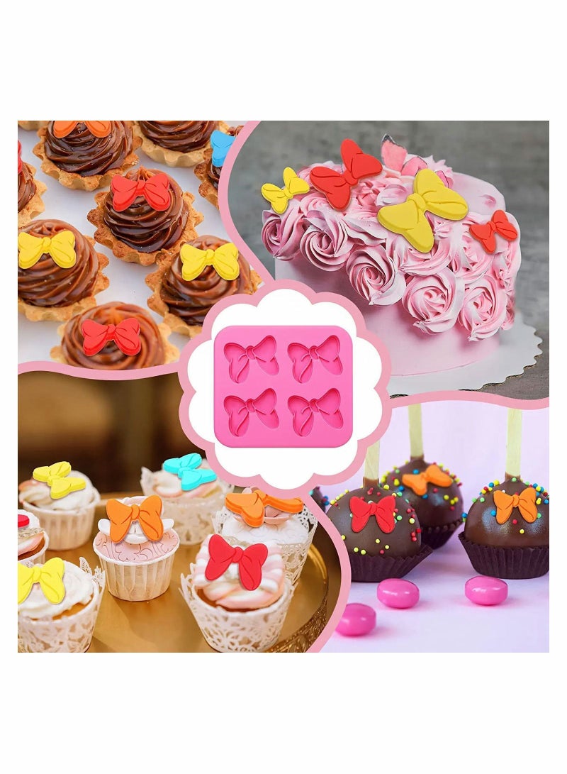 NIBEMINENT Bow Chocolate Silicone Mold 4 Pcs Fondant Mini Mould for Making Cupcake Soap Cookie Clay Decoration 16 Cavity Butter Pink - Image 3