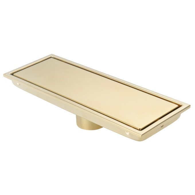 LINEAR SHOWER DRAIN PIPE 12 INCHES BRUSHED GOLD WITH TILE INSERT GRILLE DETACHABLE HIDDEN COVER SUS304 STAINLESS STEEL RECTANGULAR FLOOR DRAIN