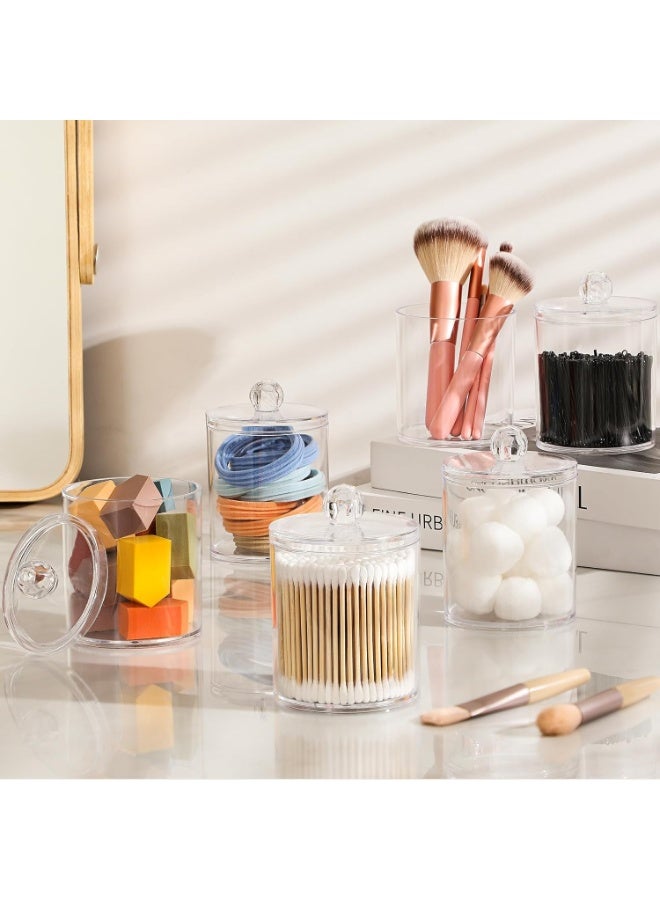 NANAO حامل ديسبنسير من الأكريليك 4 عبوات لعود القطن، كرات، وسادات، خيوط الأسنان - مجموعة صغيرة من علب البلاستيك الشفافة، مستلزمات الحمام، ديكور، منظم تخزين مكياج على الطاولة - Image 3
