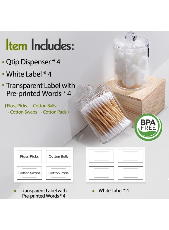 NANAO حامل ديسبنسير من الأكريليك 4 عبوات لعود القطن، كرات، وسادات، خيوط الأسنان - مجموعة صغيرة من علب البلاستيك الشفافة، مستلزمات الحمام، ديكور، منظم تخزين مكياج على الطاولة - Image 2