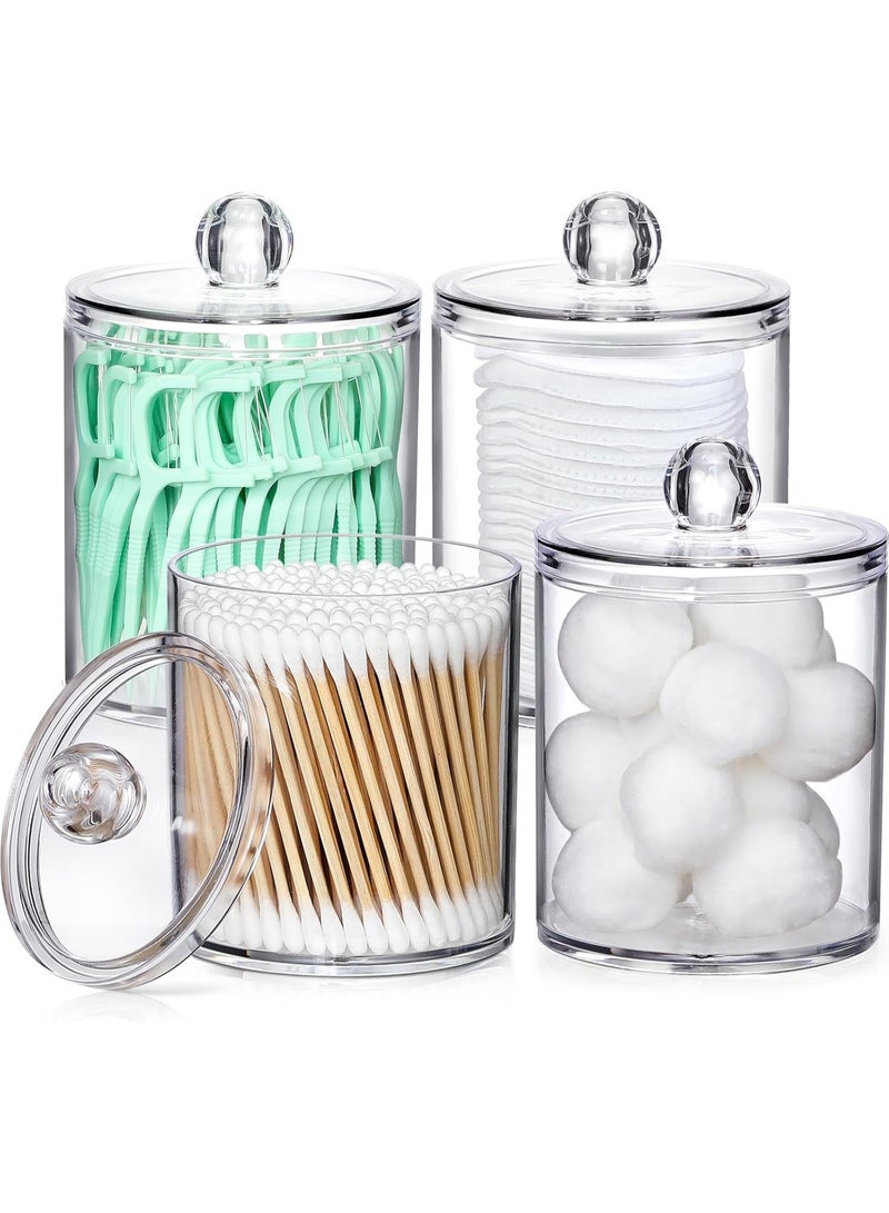 NANAO حامل ديسبنسير من الأكريليك 4 عبوات لعود القطن، كرات، وسادات، خيوط الأسنان - مجموعة صغيرة من علب البلاستيك الشفافة، مستلزمات الحمام، ديكور، منظم تخزين مكياج على الطاولة - Image 1