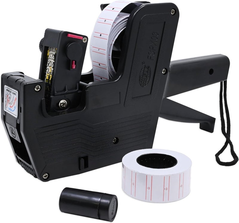 FIS One Line Price Labeler Machine with Ink Cartridge & Labeler Roll, Black - FSPX03BK - Image 1