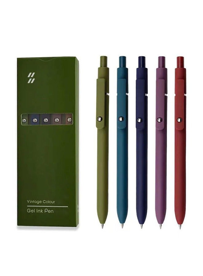 JZS Gel Pens, 5 Pcs 0.5mm Black Ink Pens Fine Point Smooth Writing Pens, High-End Series Pens for Journaling Note Taking, Cute Office School Supplies Gifts for Women Men,Vintage - Image 1