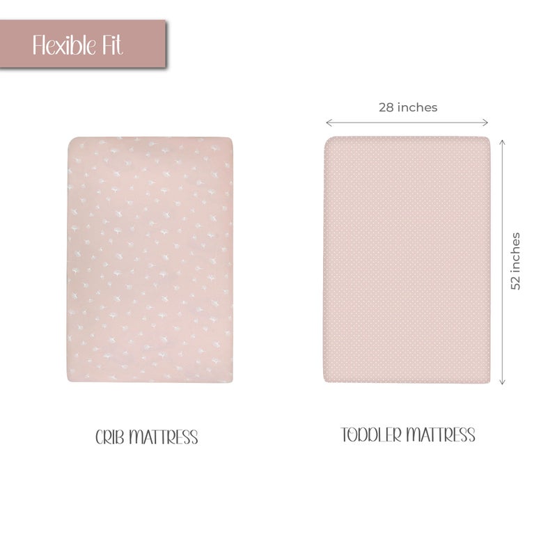 Ely's & Co. Ely’s & Co. Crib Sheet 2-Pack - Combed, 100% Jersey Cotton for Baby Girl - Rosewater Pink, Pin Dots & Gingko Leaves 52” x 28” - Image 2