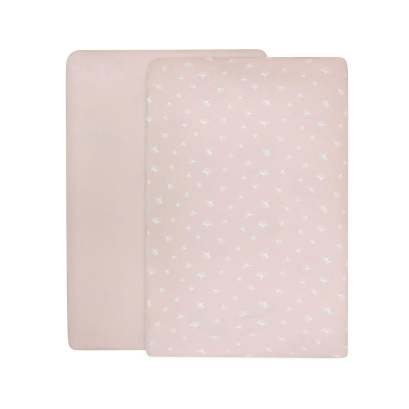 Ely's & Co. Ely’s & Co. Crib Sheet 2-Pack - Combed, 100% Jersey Cotton for Baby Girl - Rosewater Pink, Pin Dots & Gingko Leaves 52” x 28” - Image 5
