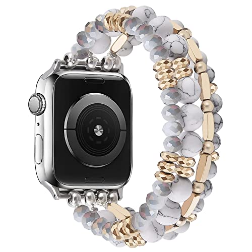 VISOOM Beaded Bracelet Compatible for Apple Watch Band 40mm/38mm/41mm/42mm Series 10 9 8 7 SE Series 6/5/4 Women Fashion Cute Handmade Crystal Beads Stretchy Watch Strap for iWatch Bands Series 3/2/1 - Image 5