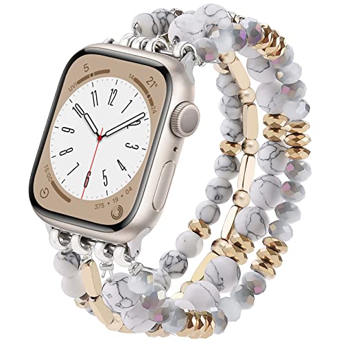 VISOOM Beaded Bracelet Compatible for Apple Watch Band 40mm/38mm/41mm/42mm Series 10 9 8 7 SE Series 6/5/4 Women Fashion Cute Handmade Crystal Beads Stretchy Watch Strap for iWatch Bands Series 3/2/1 - Image 1