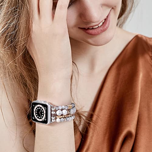 VISOOM Beaded Bracelet Compatible for Apple Watch Band 40mm/38mm/41mm/42mm Series 10 9 8 7 SE Series 6/5/4 Women Fashion Cute Handmade Crystal Beads Stretchy Watch Strap for iWatch Bands Series 3/2/1 - Image 4