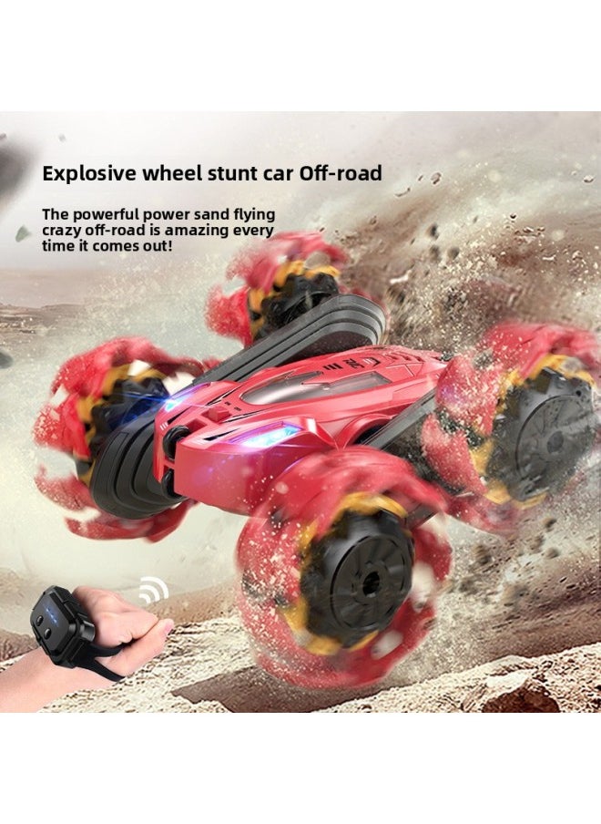2.4G Explosive Wheel Remote Control Car Gesture Induction Rollover Double-sided Stunt Car Four-wheel Drive Off-road Vehicle Children's Toys-Color:Ordinary Wheel Stunt Car Dual Remote Control-green  - Image 3