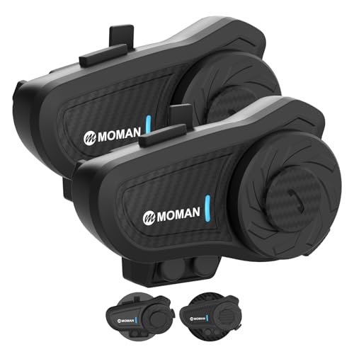 Moman Motorcycle Intercom, H2 Pro【2 Pack Carbon】 Helmet Headset Wireless Communication System to 1000M with DSP&CVC Noise Cancellation IP65 Waterproof FM, Motorcycle-Intercom-Headset-Helmet-Motobike - Image 1