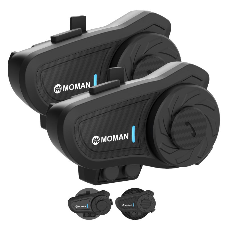 Moman Motorcycle Intercom, H2 Pro【2 Pack Carbon】 Helmet Headset Wireless Communication System to 1000M with DSP&CVC Noise Cancellation IP65 Waterproof FM, Motorcycle-Intercom-Headset-Helmet-Motobike - Image 4