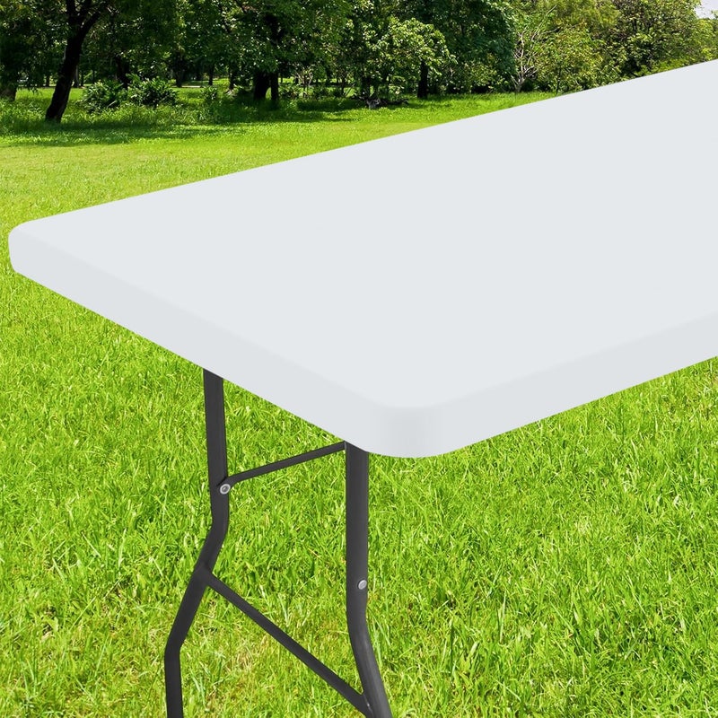 Smiry Rectangle Tablecloth Elastic Fitted Flannel Backed Vinyl Tablecloths for 8ft Folding Tables Waterproof Wipeable Table Covers for Indoor Outdoor Picnic and Camping White 30x96