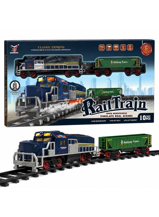 Classic Express Electric Rail Train Toy Set – Battery-Operated Locomotive Engine with Cargo Car and 10-Piece Track – Realistic Toy Train Set for Kids and Toddlers, Ages 3+