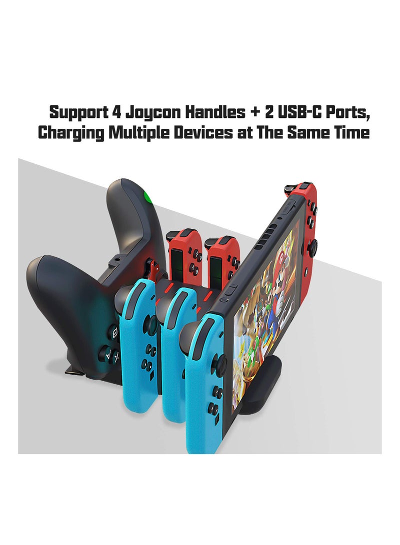 SOLARAE 6 in 1 Controller Charger for Nintendo Switch, Type-C USB 2.0 Switch Charging Dock Stand Station for Joy-Con & Controllers, Portable LED Display Charger Docking for Switch - Image 2