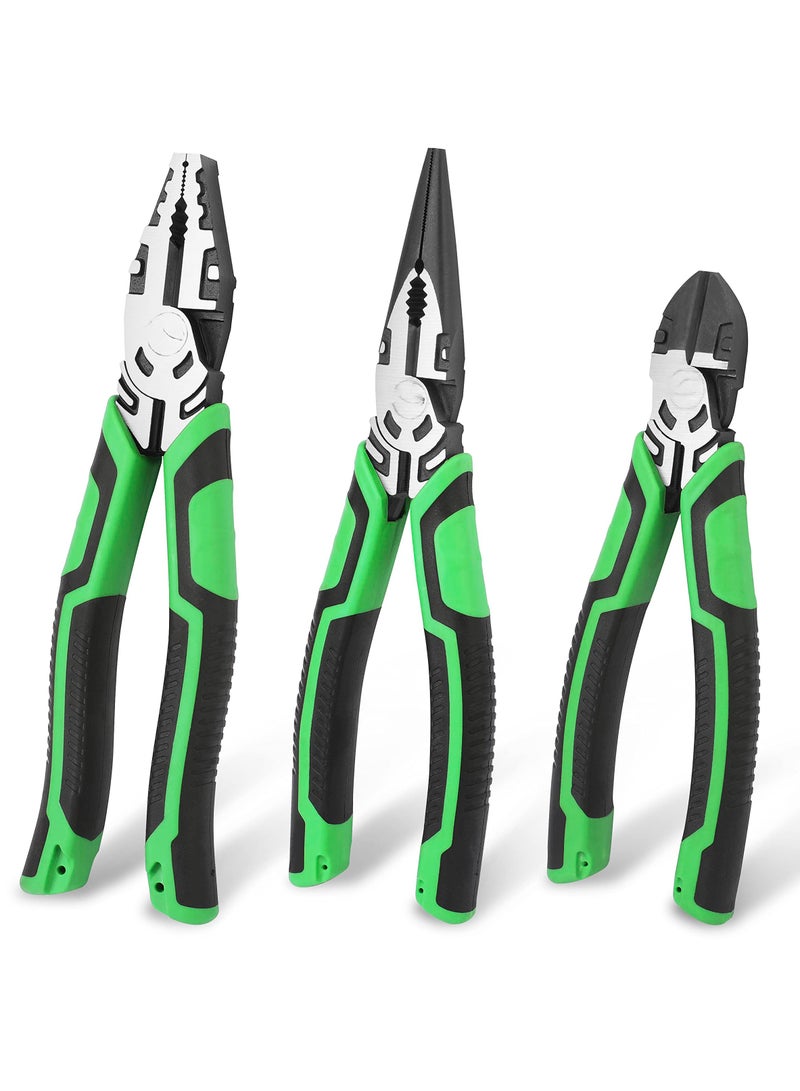 Pliers Set, Premium Cr-V Construction, Heavy-duty Pliers Tool Set, With 8 Inch Linesman pliers, 8 Inch Needle Nose pliers And 6 Inch Diagonal Cutting pliers For Basic Repair, 3 Pack  - Image 1
