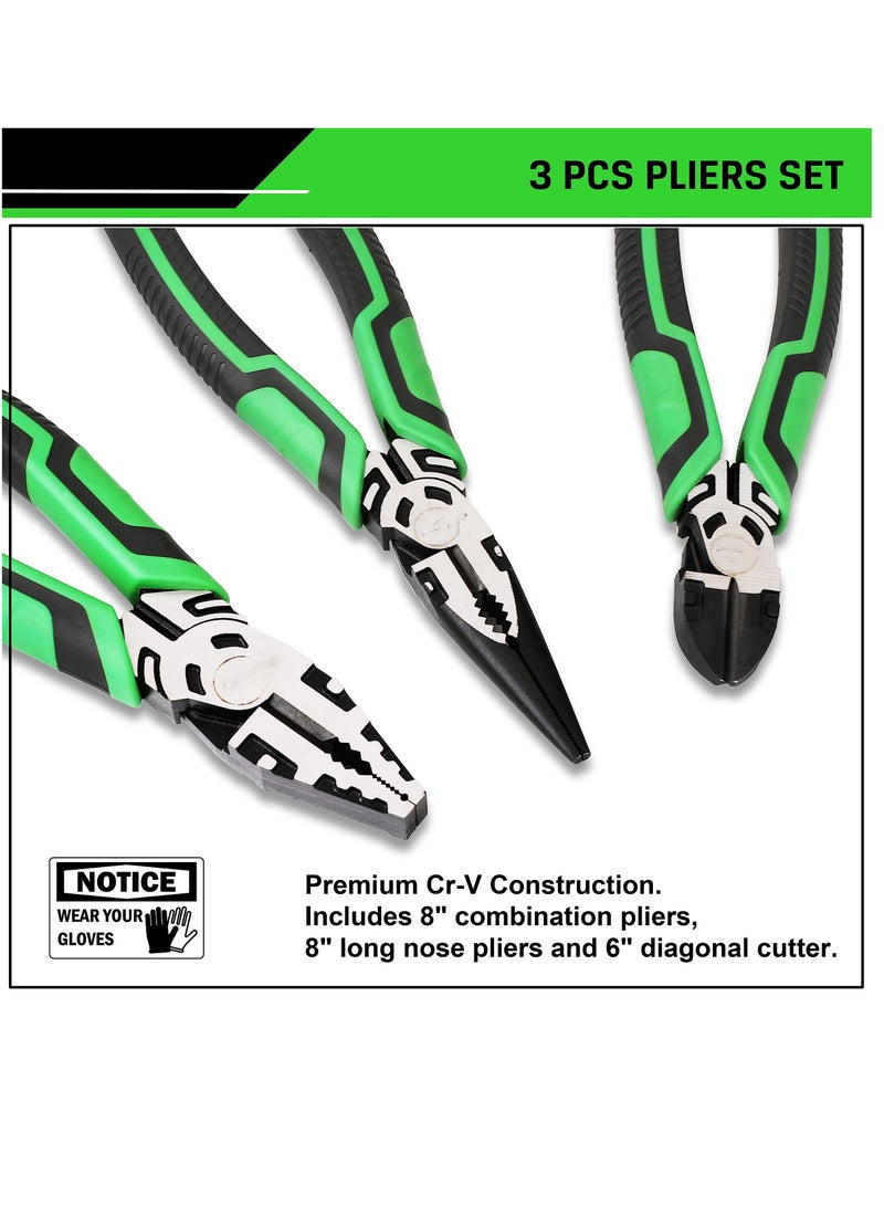 Pliers Set, Premium Cr-V Construction, Heavy-duty Pliers Tool Set, With 8 Inch Linesman pliers, 8 Inch Needle Nose pliers And 6 Inch Diagonal Cutting pliers For Basic Repair, 3 Pack  - Image 4