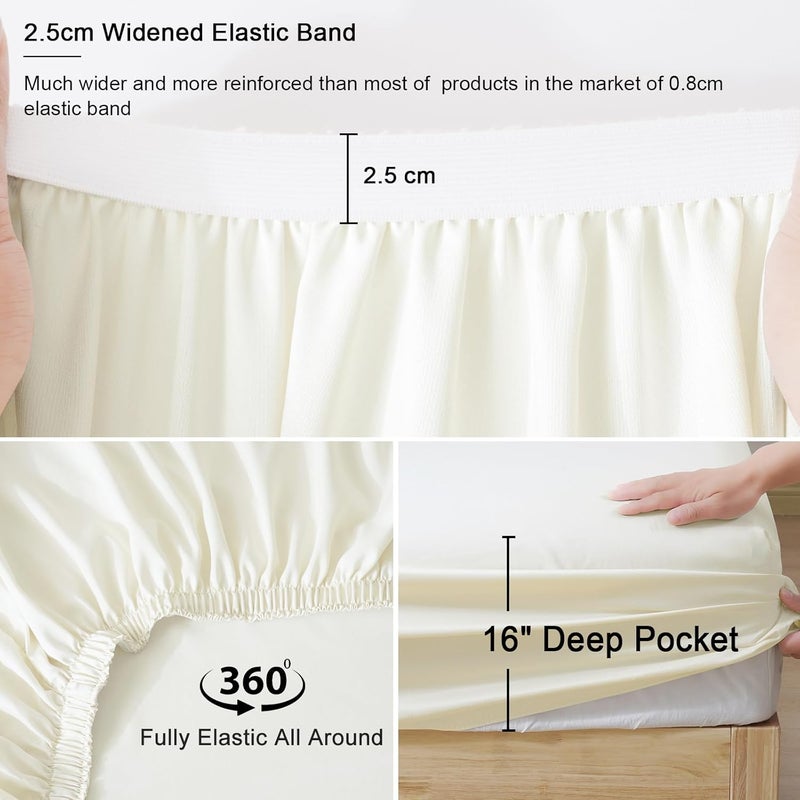PHF 4 Piece 60% Rayon Derived from Bamboo 40% Polyester Cooling Queen Size Bedding Sheet Set, Luxury Silky Soft Breathable for Hot Sleeper, Includes 1 Fitted Sheet (150cm x 200cm) with 40 cm deep pocket,1 Flat Sheet (230cm x 260cm) and 2 Standard Pillowcases (50cm x 75cm), Cream - Image 5