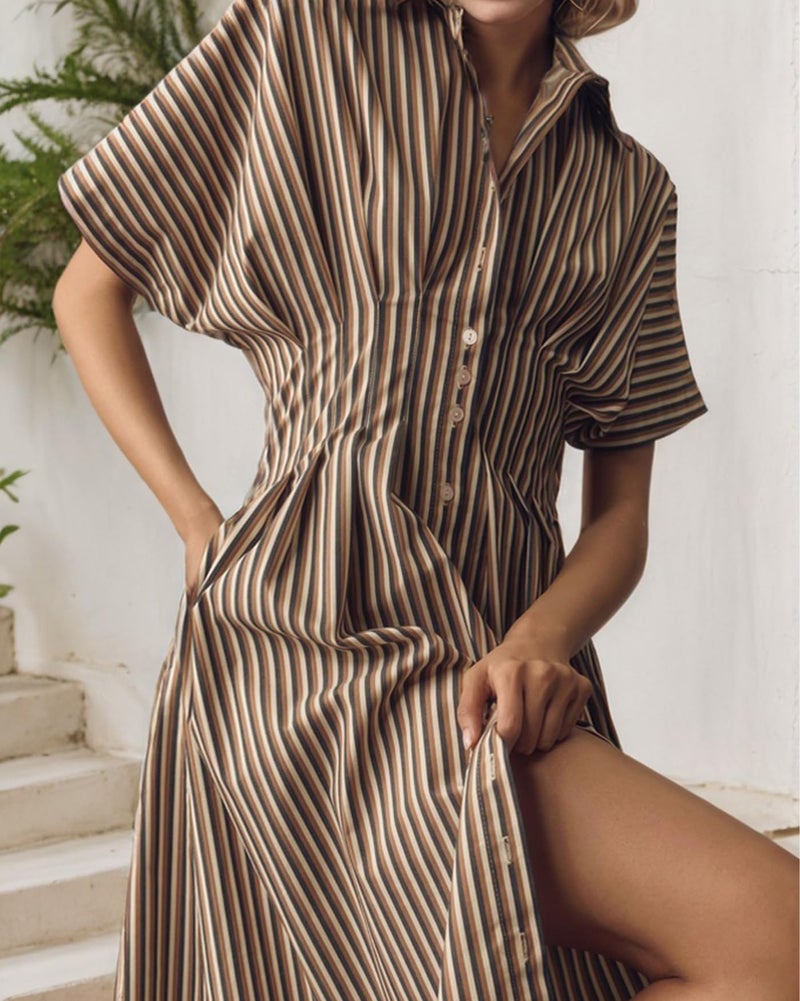 Ladyful Women's Button Down Shirt Dress Short Sleeve Elegant Midi Dress Work Party Wedding Guest Dress - Image 5