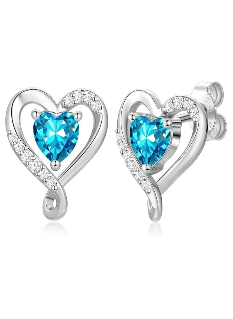 Zifeel Earrings for Women - S925 Sterling Silver Birthstone Heart Studs Earring for Girlfriend, Wife – Anniversary, Birthday ,Valentines Day, Mother’s Day, Gifts Jewellery for Women. - Image 1