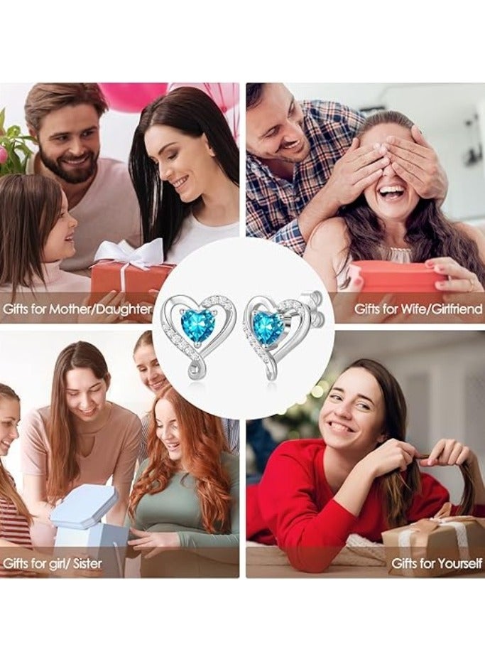 Zifeel Earrings for Women - S925 Sterling Silver Birthstone Heart Studs Earring for Girlfriend, Wife – Anniversary, Birthday ,Valentines Day, Mother’s Day, Gifts Jewellery for Women. - Image 4