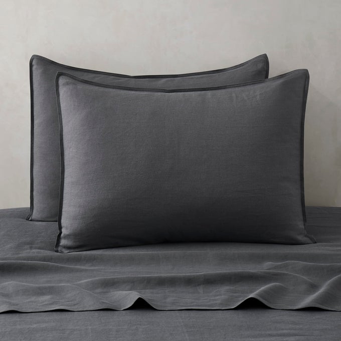 100 LINEN PILLOWCASES SET OF 2 EURO SIZE 26 X 26 PILLOW CASE LINEN PILLOW SHAM DARK GREY