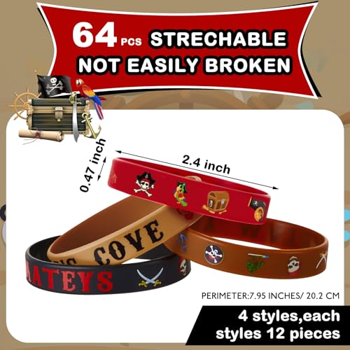 Leitee 64 Pcs Pirate Rubber Bracelets Pirate Party Theme Wristbands Silicone Wristbands Party Supplies Favors Accessories for Men Women Birthday Prizes 4 Styles - Image 5