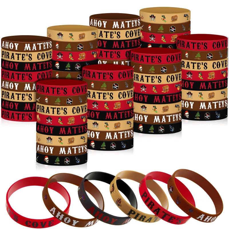 Leitee 64 Pcs Pirate Rubber Bracelets Pirate Party Theme Wristbands Silicone Wristbands Party Supplies Favors Accessories for Men Women Birthday Prizes 4 Styles - Image 3