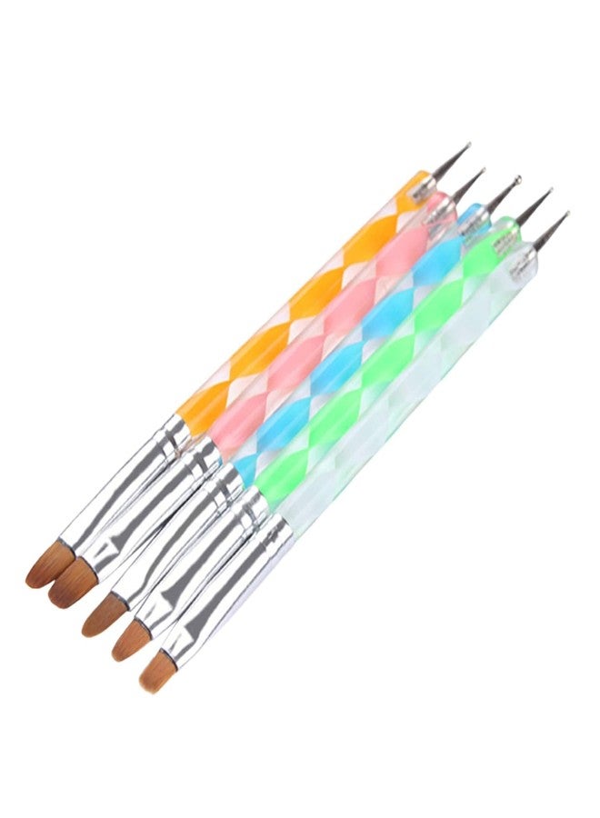 Ruby Face RUBYFACE Nail Art Brushes, 5 pcs Double Ended Nail Liner Brush Dotting Pen Point Drill Drawing Tools, nail Art Designs - Image 1