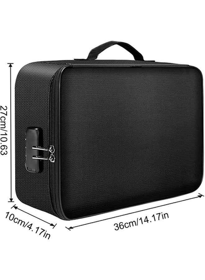 File Storage Organizer Bag with Lock, File Storage Box Multi-Layer Large Capacity Certificate File Bag Portable Filing Organizer Bag for Travel Business and Home (Black) - Image 2