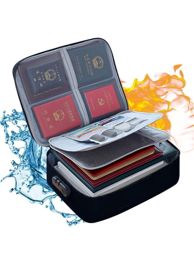 File Storage Organizer Bag with Lock, File Storage Box Multi-Layer Large Capacity Certificate File Bag Portable Filing Organizer Bag for Travel Business and Home (Black) - Image 1