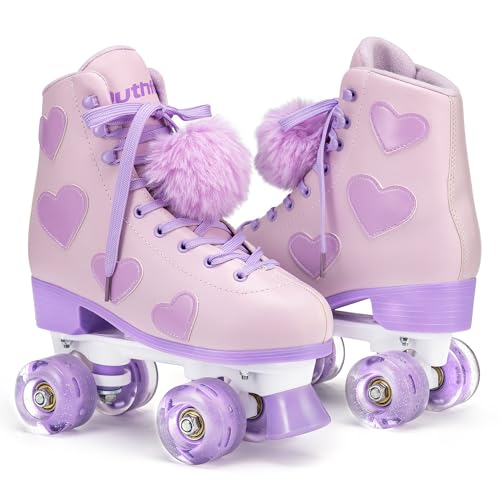 Ruthfot Women's and Girl's Classic Roller Skates with Light up Wheels and Love Heart Pattern, High-top PU Leather Rollerskates… - Image 3