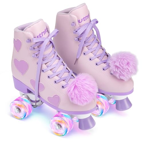 Ruthfot Women's and Girl's Classic Roller Skates with Light up Wheels and Love Heart Pattern, High-top PU Leather Rollerskates… - Image 2