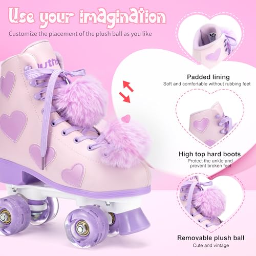Ruthfot Women's and Girl's Classic Roller Skates with Light up Wheels and Love Heart Pattern, High-top PU Leather Rollerskates… - Image 5