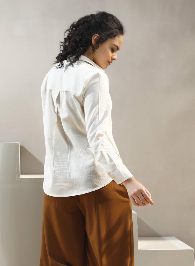 Athena Beige Cat Embroidery Cotton Shirt - Image 3