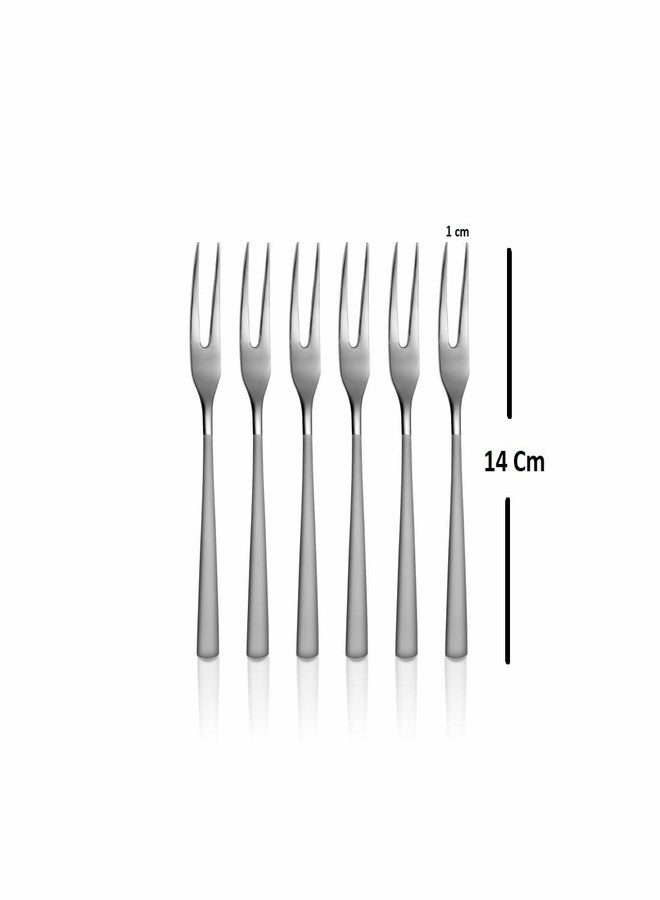 Adaamya® - 06 Pcs 5.5" Stainless Steel Heavy Quality Fruit Fork (Silver) for Hotels Restaurants Home Kitchen Travel Party - Image 2