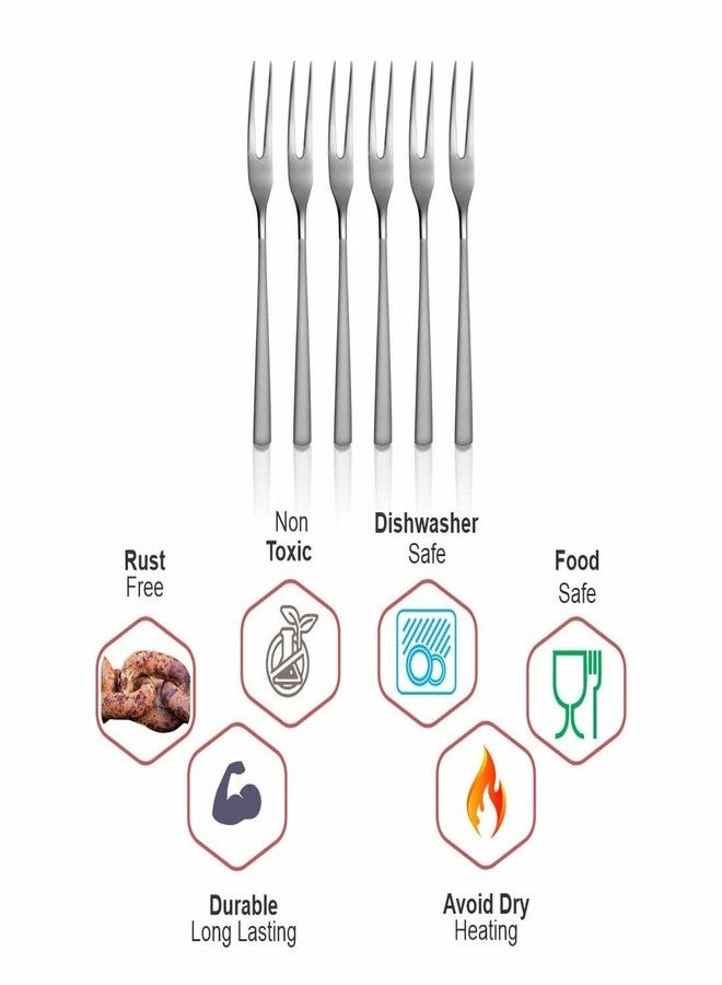 Adaamya® - 06 Pcs 5.5" Stainless Steel Heavy Quality Fruit Fork (Silver) for Hotels Restaurants Home Kitchen Travel Party - Image 3