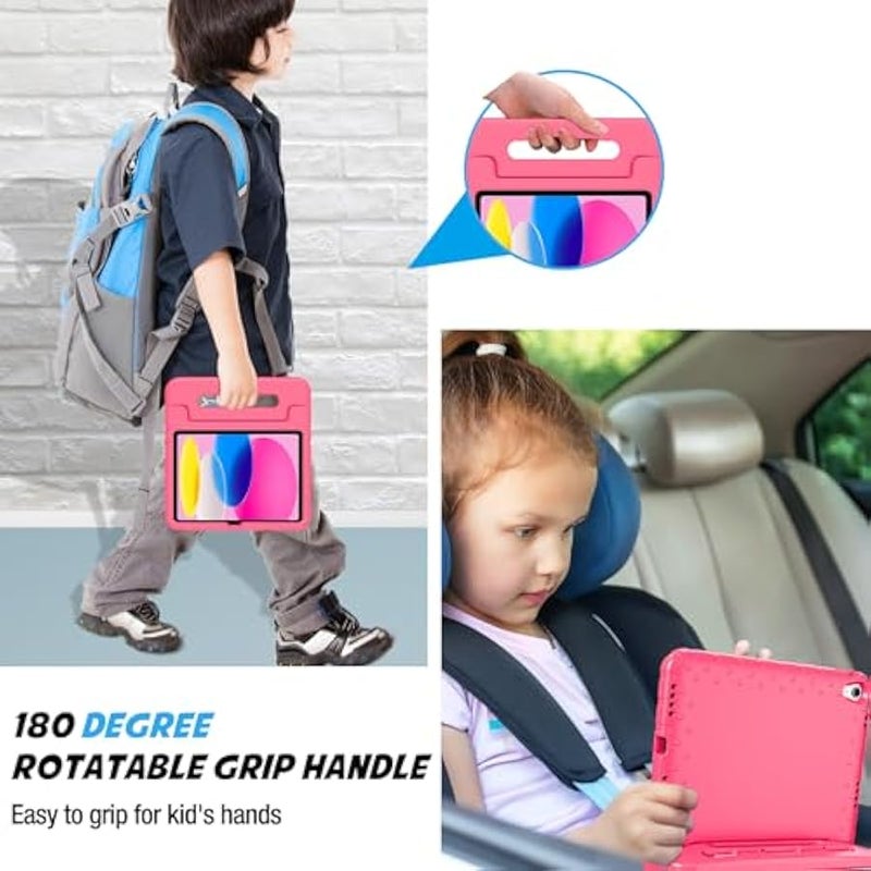 بروكيس حافظة للاطفال لجهاز ايباد A16 الجيل 11 2025/ايباد الجيل العاشر 2022 مع حامل قلم، حافظة ايباد 11/10 خفيفة الوزن مضادة للصدمات مع مقبض قابل للتحويل للاطفال - لون بينك - Image 4