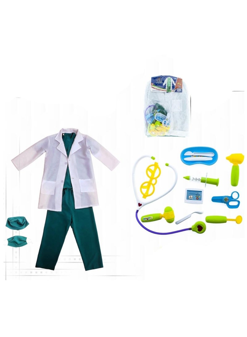 Toy Box Cosplay Doctor Costume Set Kids Scrubs with Lab Coat & Tools for Kids  - Image 1