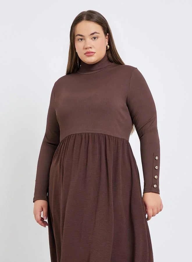 Styli Plus Size Ribbed Long Sleeve Midi Dress