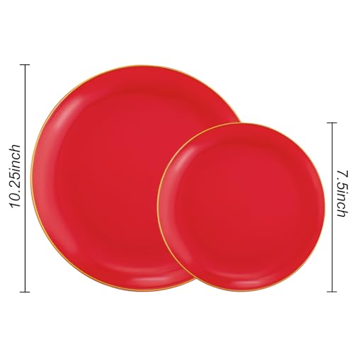PULOTE 100PCS Red Plastic Plates Disposable Heavy Duty - Include 50 Dinner / 50 Dessert Plates for Party & Christmas - Image 2