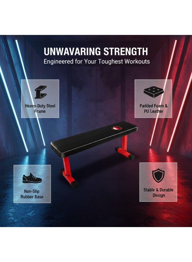 Marshal Fitness Flat Exercise Bench – Heavy-Duty Workout Bench with Foam PU Seat, Non-Slip Grips, Stable Design for Home Gym Training - Image 2