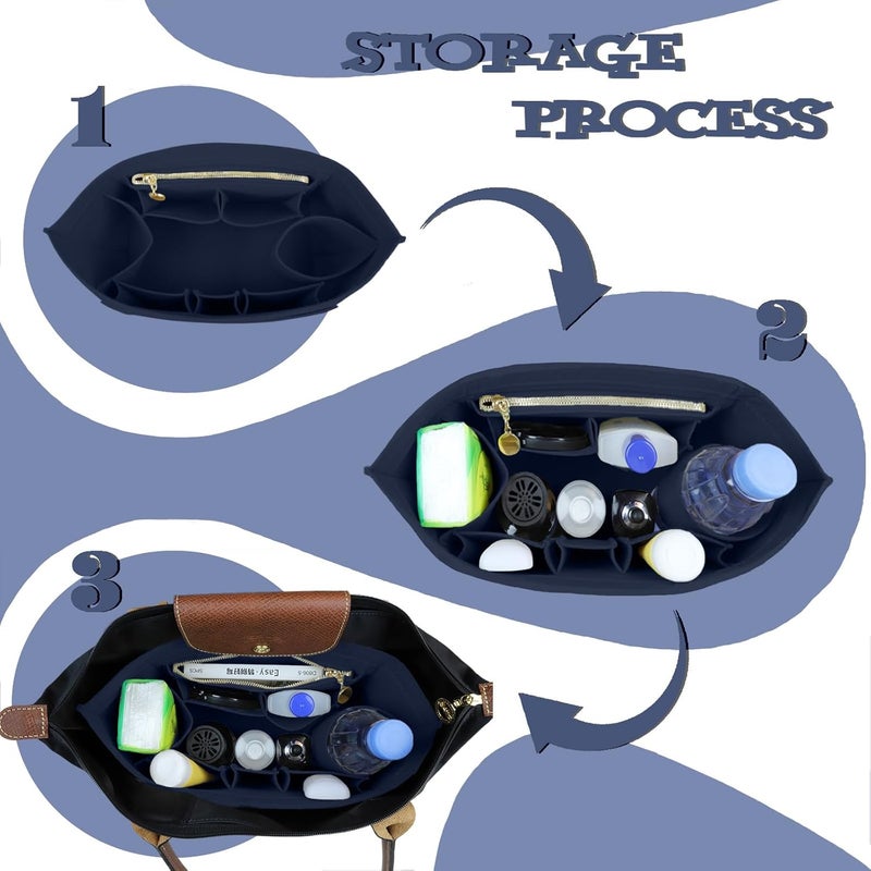 Lckaey Felt Organizer Insert for Longchamp Le Pliage Handbag Women Purse organizer 1012-25Dk blue-M - Image 5