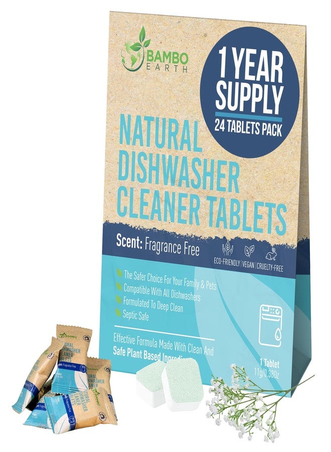BAMBOEARTH Natural Dishwasher Machine Cleaner Tablets - Plant Based Alternative Refill Dishwashing Detergent Tabs - Eco-Friendly And Plastic Free Way For Clean Dishwasher - 24 Pack Refills Dish Washer Soap Pods - Image 1