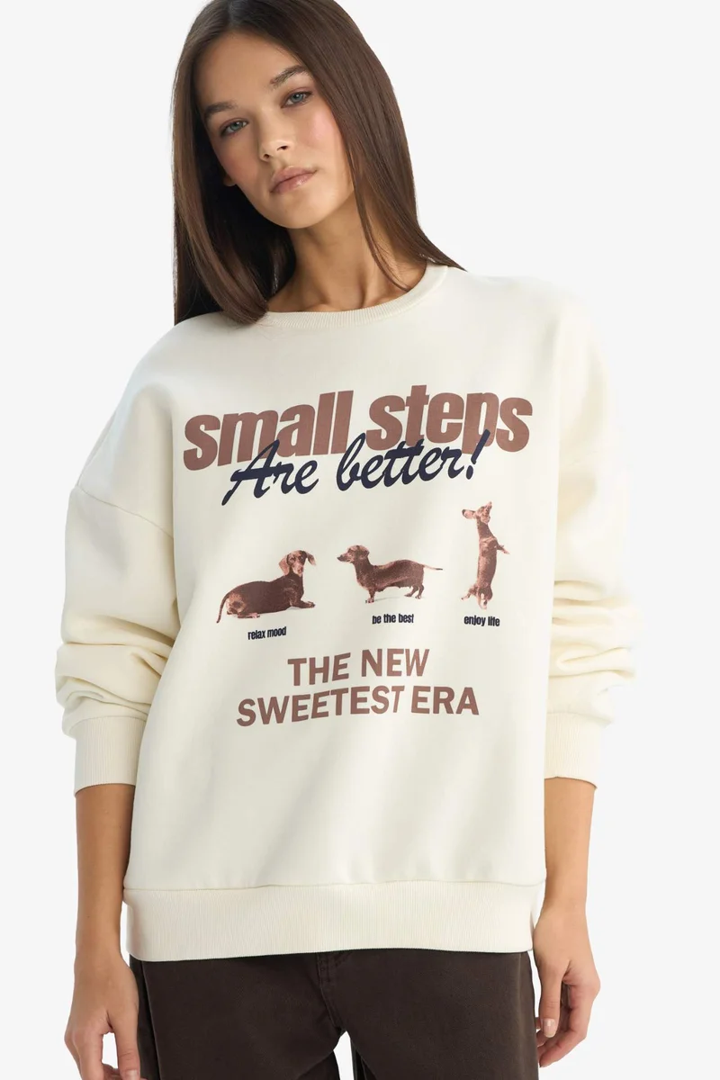 DeFacto Oversize Crew Neck Printed Sweatshirt
